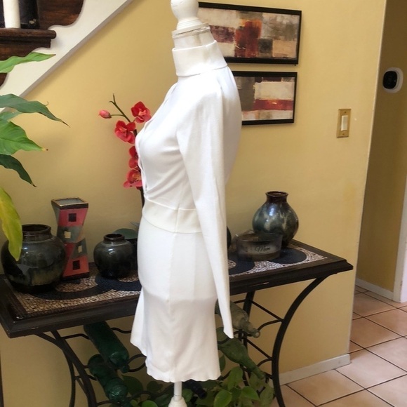 A.L.C. Choker White Form Flattering Long Sleeve MIDI Sheath Dress Size Small - Picture 6 of 13
